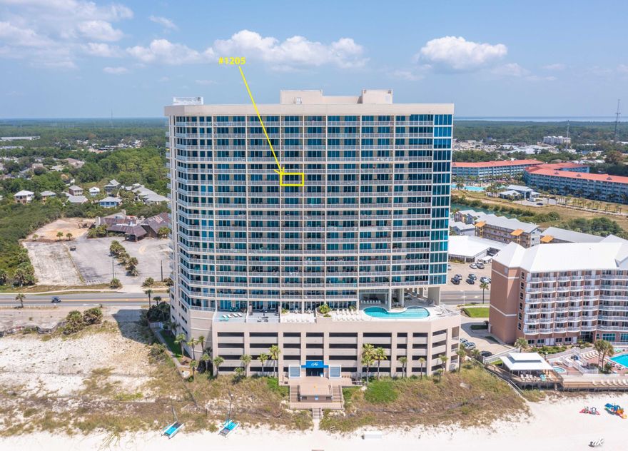 Welcome to Palazzo, where coastal luxury meets Gulf front living! This exquisite condo offers a tranquil retreat with breathtaking views and an array of upscale amenities. Nestled on the pristine shores of the Gulf, this charming 1-bedroom / 2-bath condo with bunk room, comfortably accommodating up to 6 guests. The thoughtfully designed layout ensures everyone has their own space while maintaining an open and airy atmosphere. Convenience is at your fingertips with covered Gulf side parking, allowing you to effortlessly unload and settle into your vacation haven. As you step inside, you'll be greeted by 9 ft. ceilings, crown molding. The well-appointed kitchen features granite countertops, stainless appliances and modern backsplash perfectly complement the space, while the durable LVP flooring throughout offers style and functionality. Attention to detail is evident in every corner at Palazzo. Non-rental, pristine condition, move in ready and fully furnished, the ultimate turn-key investment! The living area flows into the Gulf-front balcony, where you'll be captivated by the endless turquoise waters. Imagine unwinding here with a morning coffee or toasting to spectacular sunsets! Palazzo takes relaxation to new heights with an elevated Gulf side pool accompanied by a soothing hot tub. The sight and sound of two Gulf-front waterfalls create a serene ambiance, making it the ideal spot to unwind. For those who need to mix business with pleasure, a conference room is at your disposal. Whether you're attending virtual meetings or need a quiet workspace, Palazzo has you covered. In addition to its luxurious features, this condo comes with the added advantage of being a non-rental unit. The pristine interior and finishes reflect the care and attention of an owner who has cared for this space. As a bonus, residents have access to a fitness facility and a meeting room, ensuring your wellness and connectivity needs are fully met. Location is paramount, and Palazzo delivers. Situated in the coveted West End, you're ideally positioned not far from Pier Park, a hub of entertainment, dining, and shopping. Explore the diverse culinary scene or take a short drive to the renowned 30A area, known for its charming beach communities and coastal culture. So, pack your flip flops and sunscreen and embark on a journey of relaxation and rejuvenation. Palazzo invites you to experience the allure of sugar-white sands, emerald-green waters, and unforgettable sunsets. Don't miss the chance to make this Gulf-front gem your ownschedule your visit today and indulge in the ultimate beachfront lifestyle!