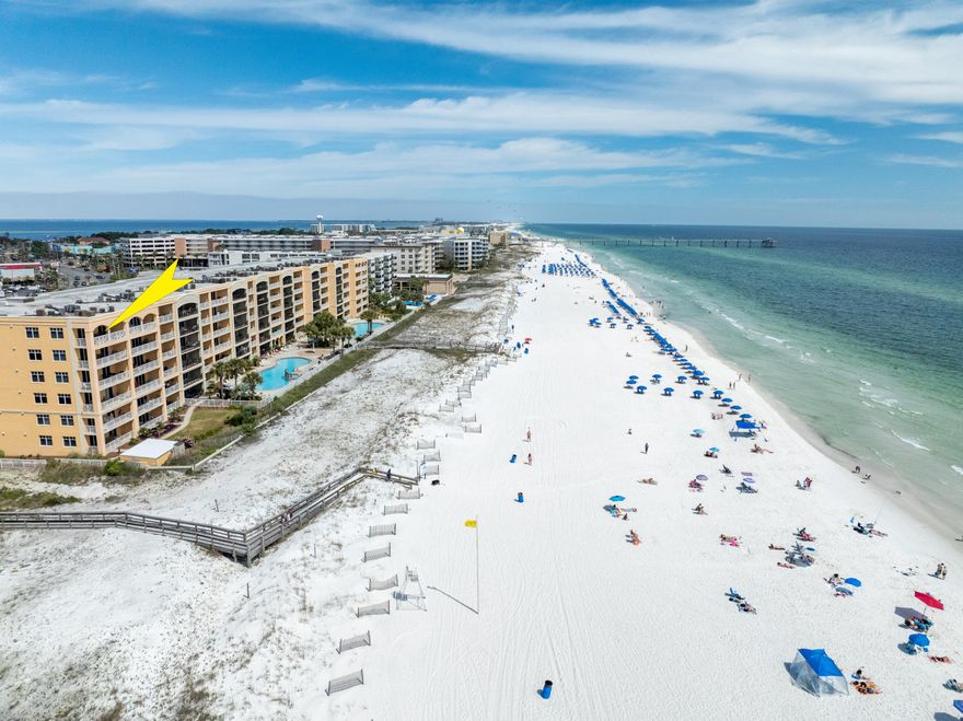 Rare, beachfront condominium offering fantastic views of the Gulf of Mexico. This corner unit faces directly South toward the sea, and it has the added benefit of southwesterly sunset views! The 4-bedroom, 3-bath unit with open living/dining/kitchen area features crown molding, granite countertops, a large breakfast bar, stainless appliances, tile floors, washer/dryer and a large, covered balcony. This residence is fully furnished, turnkey, and rental-ready for those desiring an income-producing property. In addition to the approximate 516' of fabulous beach frontage, Azure's amenities include sumptuous pools and hot tubs, as well as a fitness room. The Okaloosa Island location is in proximity to both Destin and Fort Walton Beach, Florida for enjoying the best of the Emerald Coast!