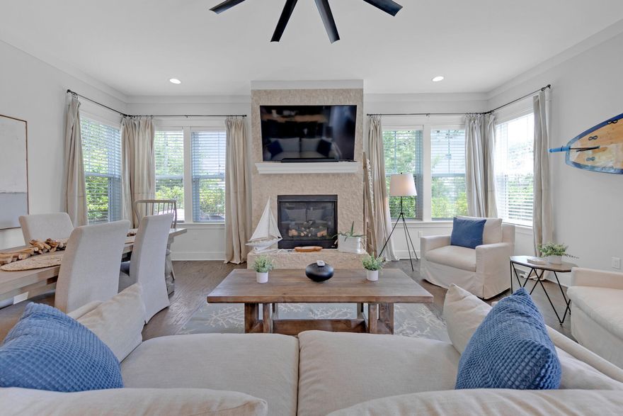 BEST VALUE IN HIGHLAND PARKS!!! Gorgeous Coastal Farmhouse finishes and decor 3 bedrooms plus bunk alcove upstairs to sleep 2 more! Overlooks the State Forest. Large front porch on an oversized corner lot with space for a garage/carriage house in Blue Mountain Beach Florida. Impressive amenities within Highland Parks. Located approximately 150' from the Resort pool, hot tub, fire pit, Pavillion, grilling spaces and little pocket park. Beautiful details with a full wall fireplace, wood floors, pretty tile details. Primary Suite on the Main level for convenience and two half baths for guest use. Bunk room sleeps 3 and two additional bunks in the bunk alcove upstairs. Excellent rental history/projections and reviews!