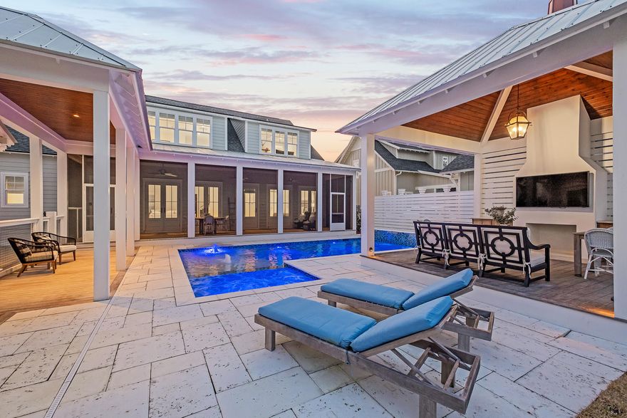 Watersound Origins offers a lifestyle that is unparalleled and is a highly coveted position at the beach. This stunning 4 bedroom, 4 1/2 bath lakefront residence in Watersound Origins, has a coastal-inspired interior.  This home presents a custom haven with prime indoor and outdoor living. It's impeccably crafted by Dune Construction. Discover striking features across the main gathering areas, from the engineered hardwood flooring and luxe lighting to the gas fireplace and anchoring soaring exposed-beam ceilings. The Elegant shiplap accent walls extend to the gourmet kitchen, leading to the High-end Wolf and Sub-Zero appliances.  It is also equipped with gorgeous white cabinetry, exquisite quartz countertops, and a spacious walk-in pantry.