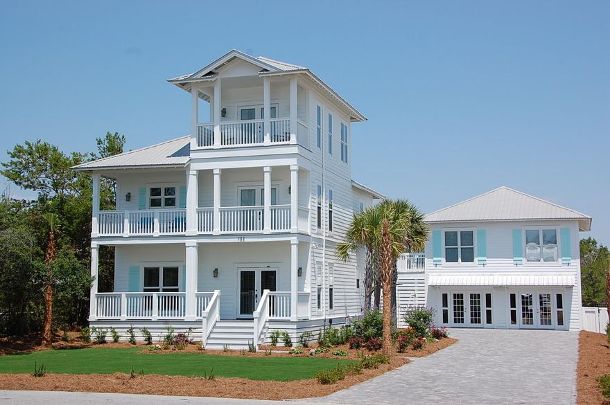 Like new, completely renovated! Including gorgeous new decks and pool. All new cabinets, flooring, paint, landscaping and being sold fully furnished with all new furniture. Over $400K spent on renovation. Incredible family, 2nd home or rental with projections between 120 and 140K. Gulf views from 3rd floor and a straight shot to county beach access at the end of the street. Backs to woods as part of Camp Creek Golf Course. Incredible setting. Look at this home, you will not be dissappointed. Multiple living areas, built in custom bunks, large game room, new heated pool! New large homes going up on this street, walk to Alys, ride your bike to Rosemary and the Hub. Great location easily get to US 98 via Camp Creek Parkway. NO HOA!!!!