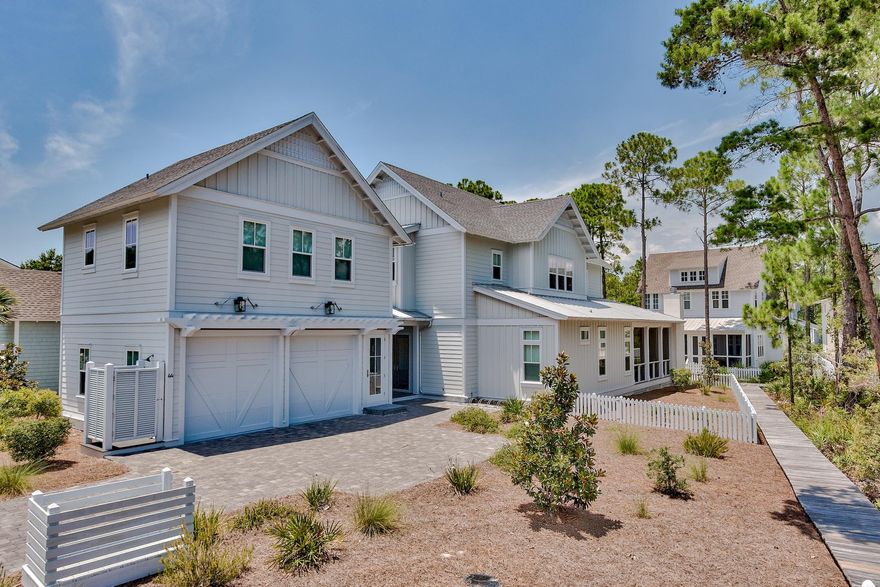 This WaterSound West Beach home offers 3 master bedrooms for a total of 4 bedrooms in the main house and a separate carriage house apartment the Bunk room that sleeps 4, 4 full bathrooms and a powder room. Built in 2016 to the latest standards, this home offers hardwood floors throughout, 10ft ceilings on the main level, gourmet kitchen with stainless appliances, marble counter tops and oversized living room with gas fireplace all over looking the 10x28 screened in porch. Located on a private lot the home borders the community boardwalk for walking and taking in the natural setting of the community. Home is offered fully furnished with some exceptions.
