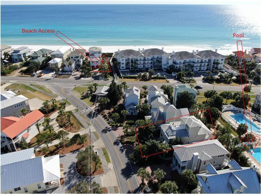 Amazing home located in the heart of Dune Allen and close to the deeded beach. This well maintained home features 3 bedrooms and 3 full baths with a third floor bonus room that leads to a deck with beautiful gulf views!  Recent renovations include 3rd split ac unit, brick pavers, interior paint and all new lights and fans. The kitchen and bathrooms have been updated too. There are hardwood floors throughout the home. The Cottages of Dune Allen offer a large community pool and deeded beach access.