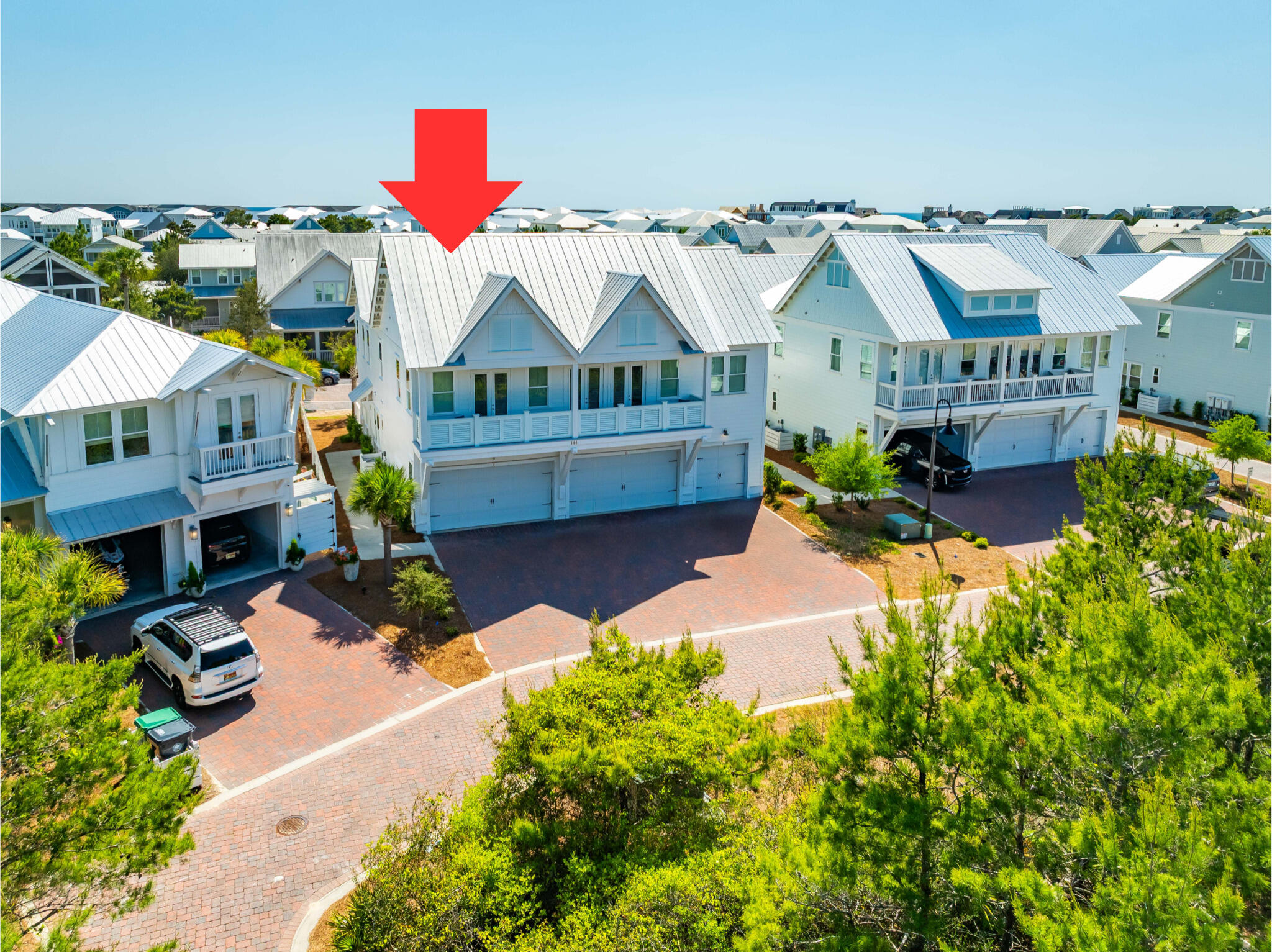 Just Listed on the SOUTH side of Scenic Highway 30A. 3 Bedroom, 2.5-bath end-unit townhome tucked away in a cul-de-sac & steps to all of the amenities. Three years young & in pristine condition w/designer furnishings. Sold fully furnished with a 6 seater golf cart for a perfect turnkey investment or second home. Abundant natural light throughout. Open floor plan with double french doors to a private deck. Master Bedroom with Ensuite Bath and walk-in closet. The additional bedroom and bunkroom share a full bath with linen closet and dual vanities. There is plenty of storage space and an oversized two-car attached garage, perfect for all your beach toys. Plenty of parking in driveway and or in front of the home. This is a newer built home surrounded by single-family homes. Promience is nestled perfectly between Rosemary Beach, Alys, and Seaside. Incredible amenities include two resort-style heated pools, a gym, an outdoor BBQ area, and adjoining The Big Chill, which has boutique shopping and restaurants. Welcome to The Emerald Coast!