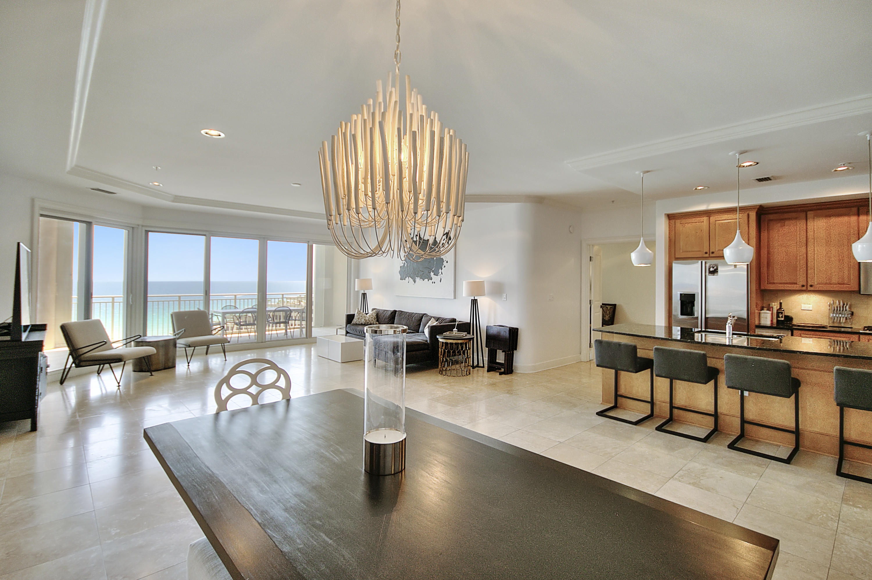 THIS IS A GREAT VALUE IN GRAND DUNES!!** VACANT & EASY SHOW**This 3BR Villa in Grand Dunes is being sold unfurnished. It is perfectly located on the 9th floor of Grand Dunes II, with an 11th floor elevation and gorgeous views of the sugar white sands and emerald green waters of South Walton.All of the travertine flooring throughout the entire unit has just been honed, sealed and polished! Also, all of the shower and tub surrounds in all of the baths were professionally cleaned and all of the granite throughout the entire unit sealed!