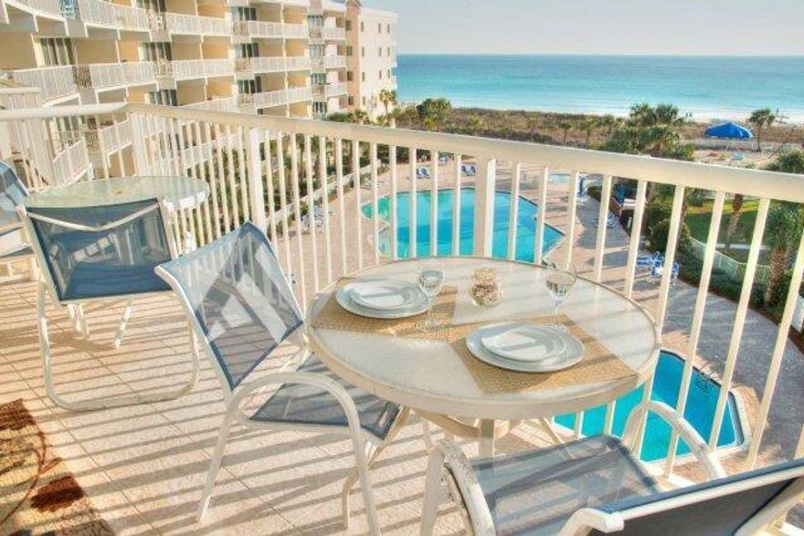 The views from this condo are fantastic from inside the condo as well as from the outside on the balcony.  Not only do you straight out at the gulf but you also look at the pool area.  The condo has wood look tile throughout, built-in bunkbeds with a queen on bottom and a twin on top.  and all furnishing do convey with the condo.  DestinWest is currently painting and upgrading all light fixtures vent covers, nameplates, etc. to give the building an updated and fresh look.   DestinWest is a unique resort with not only the beach, but all owners and guest have full access to the bayside amenities also.  Restaurants are close by as well as 4 miles of beach that has no structures built which helps alleviate pressure on the beach.