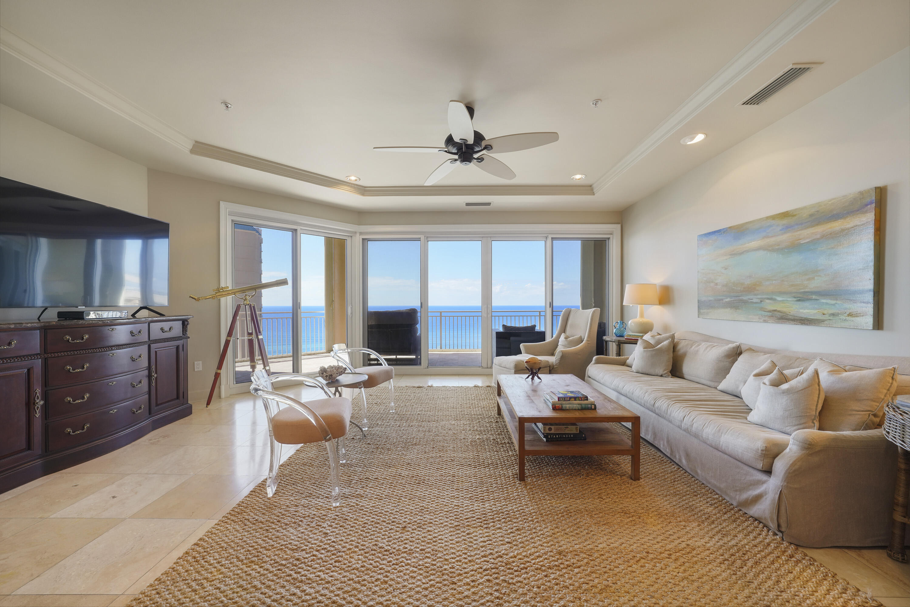 The Views from this Villa are incredible!!Perched high on the 14th floor of Grand Dunes II, this Villa has a 16th floor elevation and incredible views of the emerald green waters and sugar white sands of South Walton!This Villa boast 2,333 sq.ft of living space, along with 9.5 ceilings, crown molding, 8' solid wood interior doors leading to the Master and Gulf Front Guest bedroom, freshly painted interior and cabinetry throughout, can lighting, upgraded light fixtures, travertine flooring in all living areas and new carpet in the bedrooms. New HVAC inside and out (condenser and handler) along with a new CORE thermostat was installed in January of 2018 with a 10 year warranty.