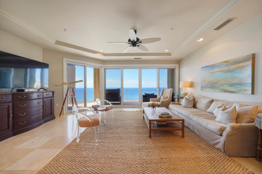 The Views from this Villa are incredible!!Perched high on the 14th floor of Grand Dunes II, this Villa has a 16th floor elevation and incredible views of the emerald green waters and sugar white sands of South Walton!This Villa boast 2,333 sq.ft of living space, along with 9.5 ceilings, crown molding, 8' solid wood interior doors leading to the Master and Gulf Front Guest bedroom, freshly painted interior and cabinetry throughout, can lighting, upgraded light fixtures, travertine flooring in all living areas and new carpet in the bedrooms. New HVAC inside and out (condenser and handler) along with a new CORE thermostat was installed in January of 2018 with a 10 year warranty.