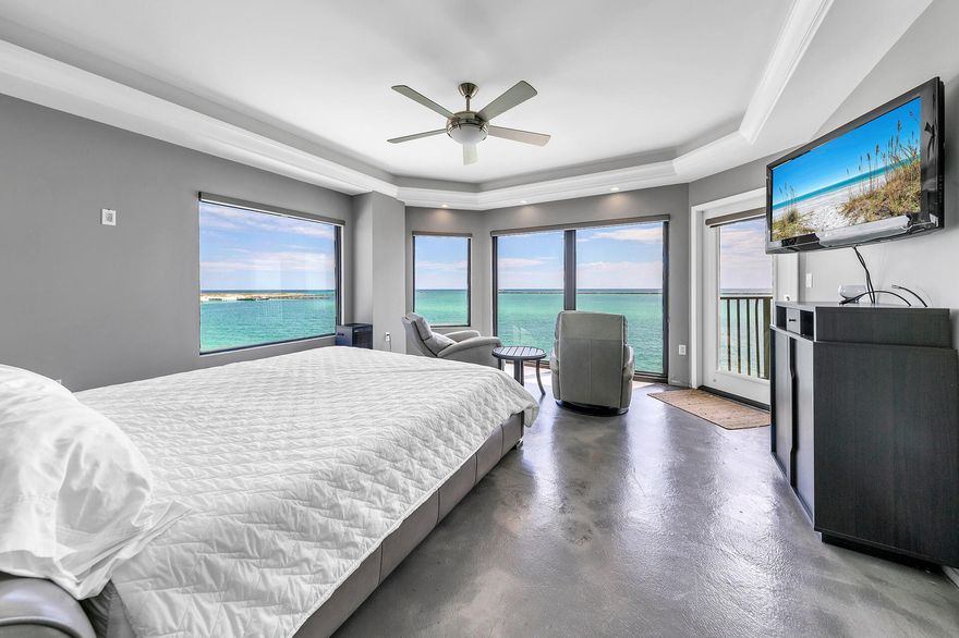 Gorgeous modern unit in the sought-after Waterview Towers Yacht Club. The views are some of the best that Destin has to offer.  Every room has a view of either the Gulf/Pass or the Harbor. During the daytime watch the boats coming and going through the Pass and at night switch to the other side of the unit for the lights on the Destin Harbor. There are always fabulous views to enjoy. The unit consists of 4 bedrooms and three full Baths with high end modern finishes throughout. This unit also comes complete with covered parking in the garage and a large storage unit. Waterview Towers Yacht Club offers a pool, hot tub, owners lounge, fitness center and a marina. Boat slips do come up for sale from time to time.  Complex does not allow short term rentals must be 30 day minimum.