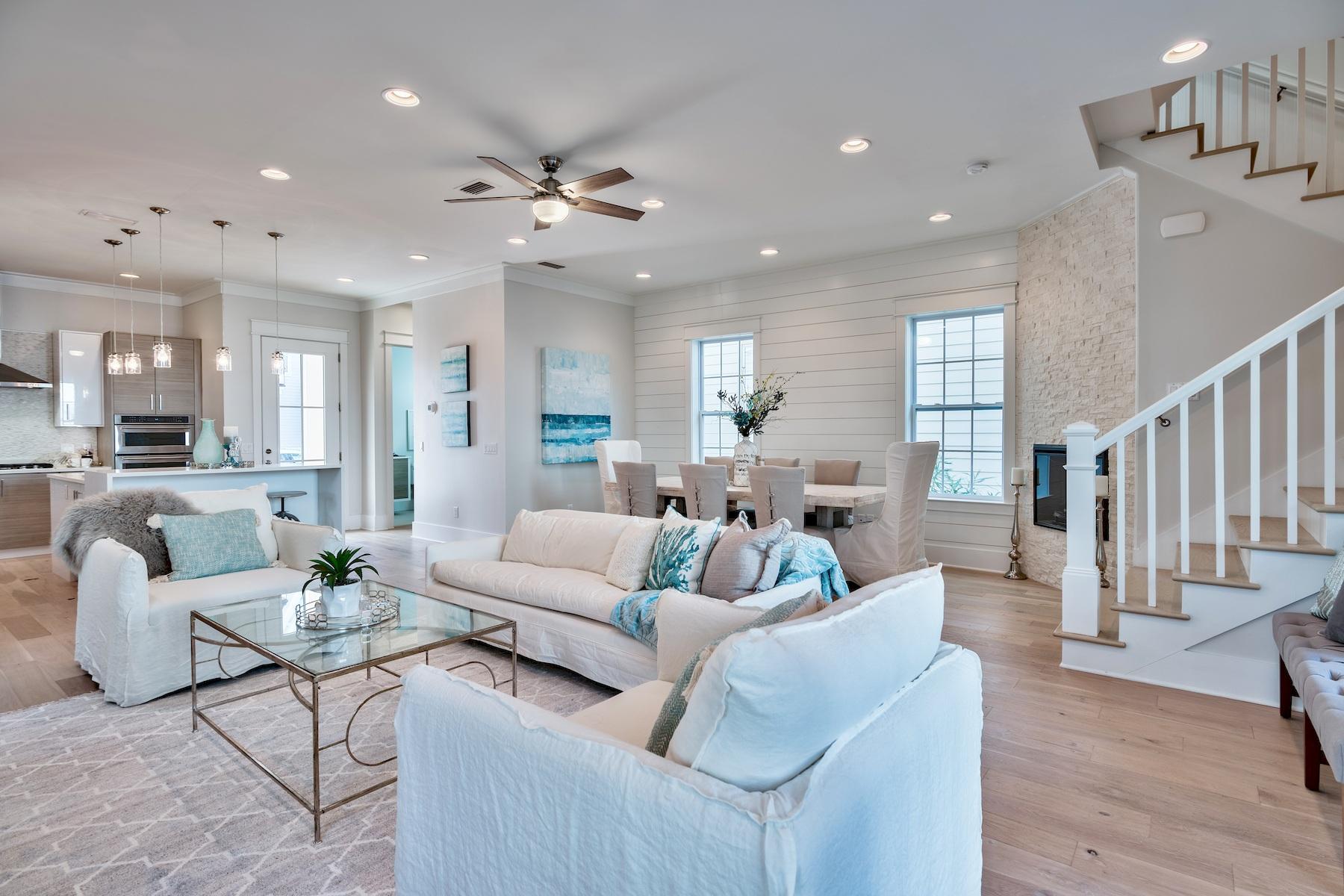 One of only two new builds in Seacrest Beach two blocks from the beach! This new home features an open-concept living/ kitchen area with a large island, quartz counter tops. The large living area will feature a fireplace and opens up to the covered front patio. The second floor includes 3 Bedrooms, including 1 Master Bedroom with Master Bath, Walk-in closet, and private balcony. Another full bath is located on this floor as well. On the third floor, you will find the second Master Bedroom with Master Bath and Walk-in closet with another private balcony, which is wired for an outdoor kitchen. The third floor also has a bunk room and a gulf view from the porch! Furniture package can be provided per request. Room dimensions deemed to be reliable, but not guaranteed. Furnishing package available.