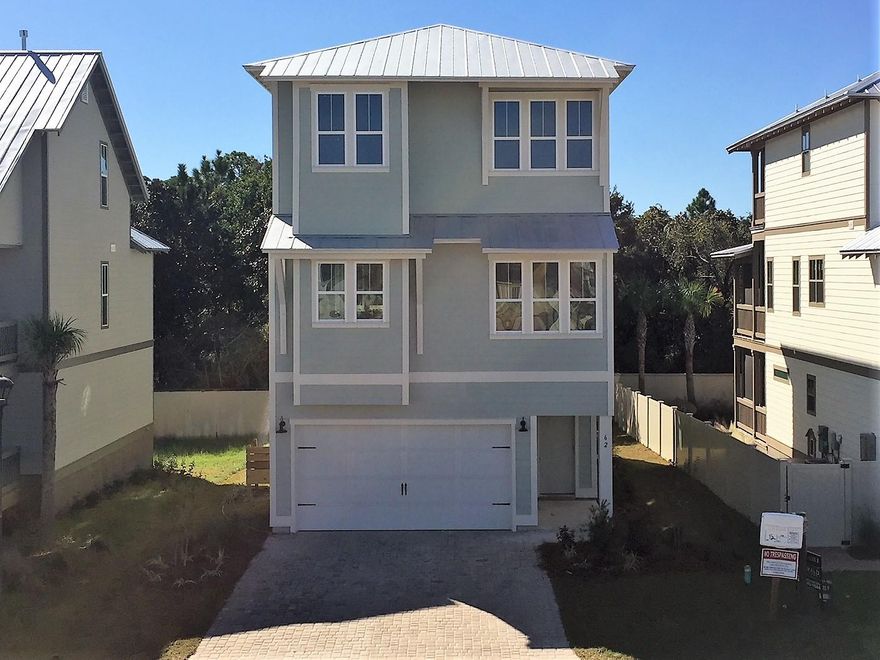 COMPLETED NEW CONSTRUCTION- ATTENTION!! SELLER IS OFFERING $8500 CLOSING COSTS ASSISTANCE WITH PREFERRED LENDER. Grande Pointe is an intimate community located in the highly desirable area of Inlet Beach in South Walton. The Captiva Floor plan features three stories with an ELEVATOR as standard, and porch or balcony off each floor, three bedrooms and a spacious bonus room on the 1st floor that includes a large closet and a full bath just outside its door, so could be used as a 4th bedroom, recreation room, 2nd living area or for any purpose needed. The master suite has a large walk in shower, separate soaking tub and two sinks. The home also features upgraded stainless steel Electrolux appliances, including a gas cook top stove, gas tankless hot water heater.  Home included Blinds and Refrigerator. Wood floors in the main living areas, including the bonus room and hallways, and carpet in the bedrooms. Your family will love the expansive open living, dining and kitchen area. Plenty of room for a large crowd.  Hard to find large back yards close to the beach, this house has it all!  No need to wait for a build, this one is ready to move in! 

Grande Pointe is minutes away from the sought after beaches of the Emerald Coast and the prime location of the community provides access to a variety of outdoor activities such as boating, kayaking, paddle boarding at Lake Powell and Camp Helen, a gulf front state park. The community has a community dock/pier, community room and a resort style pool.  Conveniently located to HWY 98 and 30-A, local shopping, groceries stores, restaurants, and attractions for the whole family, and the best part is the beach is located just south of the neighborhood with plenty of parking and within biking and walking distance.  

