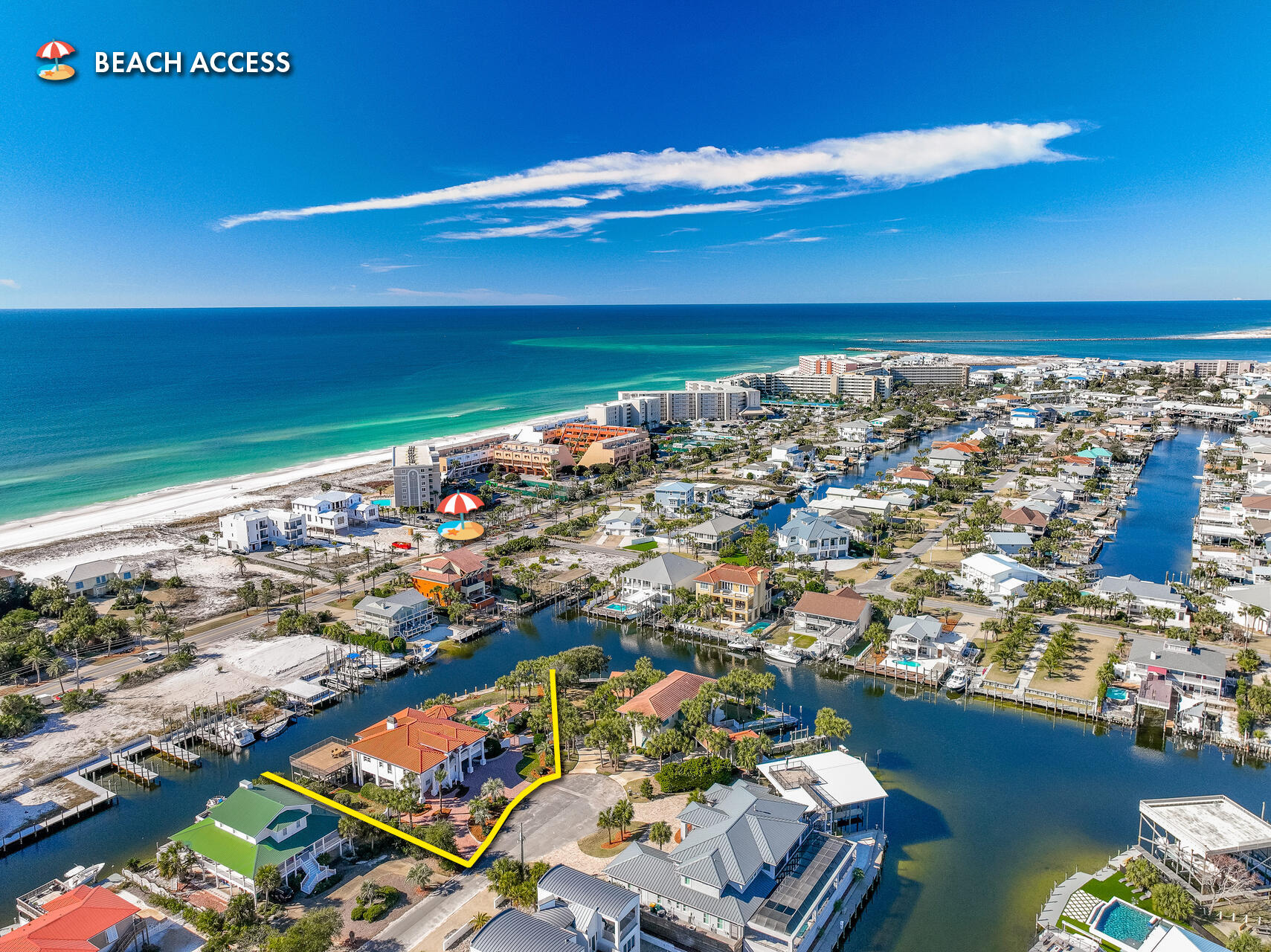 JUST REDUCED! TURNKEY! FULLY FURNISHED! 217' of navigable deep-water on the exclusive Holiday Isle of Destin, Florida, offering the best of both interests, dedicated beach access and boating.  This sprawling estate was designed to beautifully entertain you and your guests while enjoying the ambiance projected from its rare waterfront expanse, and in proximity to the scenic harbor and its array of waterfront restaurants & commercial amenities, East Pass, Crab Island, Choctawhatchee Bay and the Gulf of Mexico.  The superior orientation of its magnificent, nearly half acre cul-de-sac lot enjoys a radius engulfing approximately 217' along its deep-water canal, also containing inset boat slips and a sundeck... The home enjoys views of the gorgeous Caribbean-like, Emerald Green water of the Gulf of Mexico.  The stunning waterfront pool deck, pool cabana, and summer kitchen will offer you, your family, and guests' unforgettable memories. The existing survey, floorplan, and upgrade & exclusion list are located under the Documents Tab. Fully furnished, some exclusions shall apply. Please inquire for further details and to schedule your private showing. The VRBO Listing is contained in the following link https://www.vrbo.com/3578999