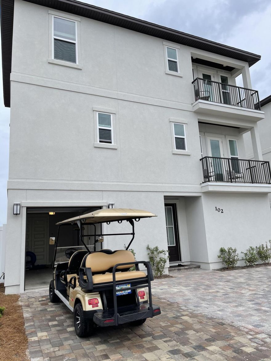 This one year young house is a perfect primary residence, 2nd home or vacation rental in the tucked away Community of Hidden Palms. Just a 1/2 mile to the beautiful beaches of South Walton. This 4 Bedroom and 4 1/2 bathroom Boswell Builders home boasts upgraded finishes including quartz countertops, stainless appliances, LVP flooring throughout, a large kitchen island  which accommodates 10 people plus an oversized 1 car garage and pavers on the driveway. A Cozy backyard  to enjoy grilling and the warm Florida evenings. Hidden Palms has a community pool and a picnic area to enjoy and beach access at Pompano Joe's. Home Includes  6 seater golf cart to tool around scenic 98 or take to the beach. All information is believed to be accurate but should be verified by buyer to buyers satisfaction