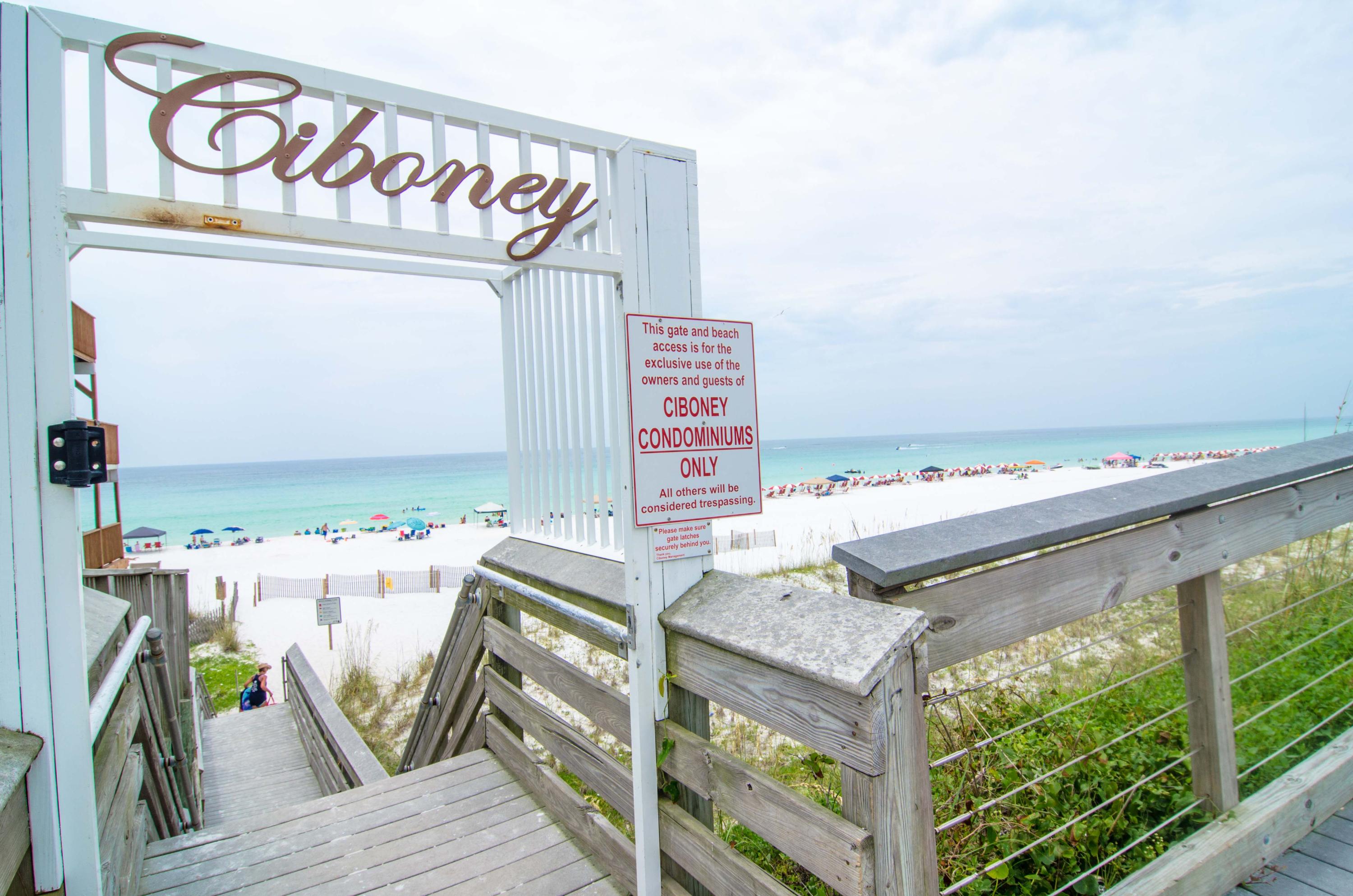 Ever dreamed of owning your own beach escape? Now you can! This adorable 2 bedroom condo at Ciboney has Gulf views and is located directly across the street from the easy, deeded and gated beach access. Enjoy the high dollar summer rental income from this turnkey condo that is being sold fully and beautifully furnished and equipped. Ciboney offers a sparkling swimming pool, tennis court, deeded beach access and easy access to the walking/biking path that stretches along the beach road, Scenic 98. You are in close proximity to some of the best dining and entertainment the Emerald Coast is famous for!