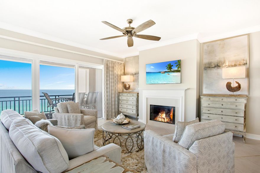 15th floor, corner Premier beachfront condo! The interior has been fully remodeled including the kitchen & baths, bedroom flooring, furniture, decor, hardware, drapes, paint and new washer/dryer! The kitchen is open to the living/dining area and features sleek marble counters, stainless steel GE Profile appliances, ice machine, soft close cabinets, tiled backsplash and a large farm sink. Also featuring new LVP hard surface flooring in all 3 bedrooms, 3 separate balconies (Beach to Bay Views), a full size washer/dryer, and a gas fireplace. The master suite offers a private balcony, 2 walk-in closets, and an ensuite equipped with double sinks and a new walk-in shower. This condo is a true beauty inside and out!