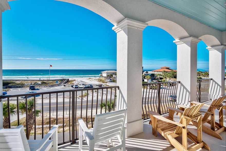 Exemplary coastal contemporary new construction set against an ideal naturalistic backdrop with over 100' of coastal dune lake frontage and permanent unobstructed Gulf views. This gorgeous 6 bedroom rental machine is a prime investment opportunity with over $175K in projected gross rental income & ideally located in Dune Allen Beach directly on 30A. Professionally designed and furnished by Coastline Luxury Interiors, this home is characterized by seaside hues accented by whites and wood & thoughtfully arranged to highlight the unobstructed views of the emerald green waters & white sand beaches of the Gulf of Mexico. Notable interior features include a private elevator, quartz countertops throughout, designer furnishings, spacious third floor master suite with unobstructed gulf views,