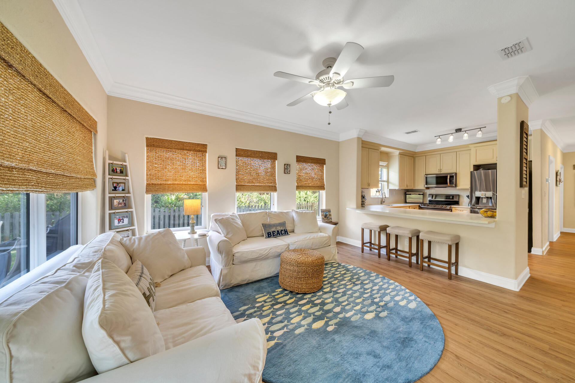 Welcome home to Cypress Breeze Plantation. 3 Bed / 3 Full Bath with Golf Cart! When you enter this two-story retreat, you will find an updated kitchen with stainless steel appliances, tons of cabinet space, and gorgeous New Quartz countertops. This open floor plan opens up to the dining room and family room - the walls are lined with windows letting in all the natural light your heart desires. The upstairs master suite opens up to your private covered balcony with private views. This home has a one-car garage, metal roof, and a fenced-in backyard that is very private. Located in the gated community of Cypress Breeze Plantation, is just one mile from Bars, Restaurants, Shopping, and the renowned sights and views of Scenic 30A.