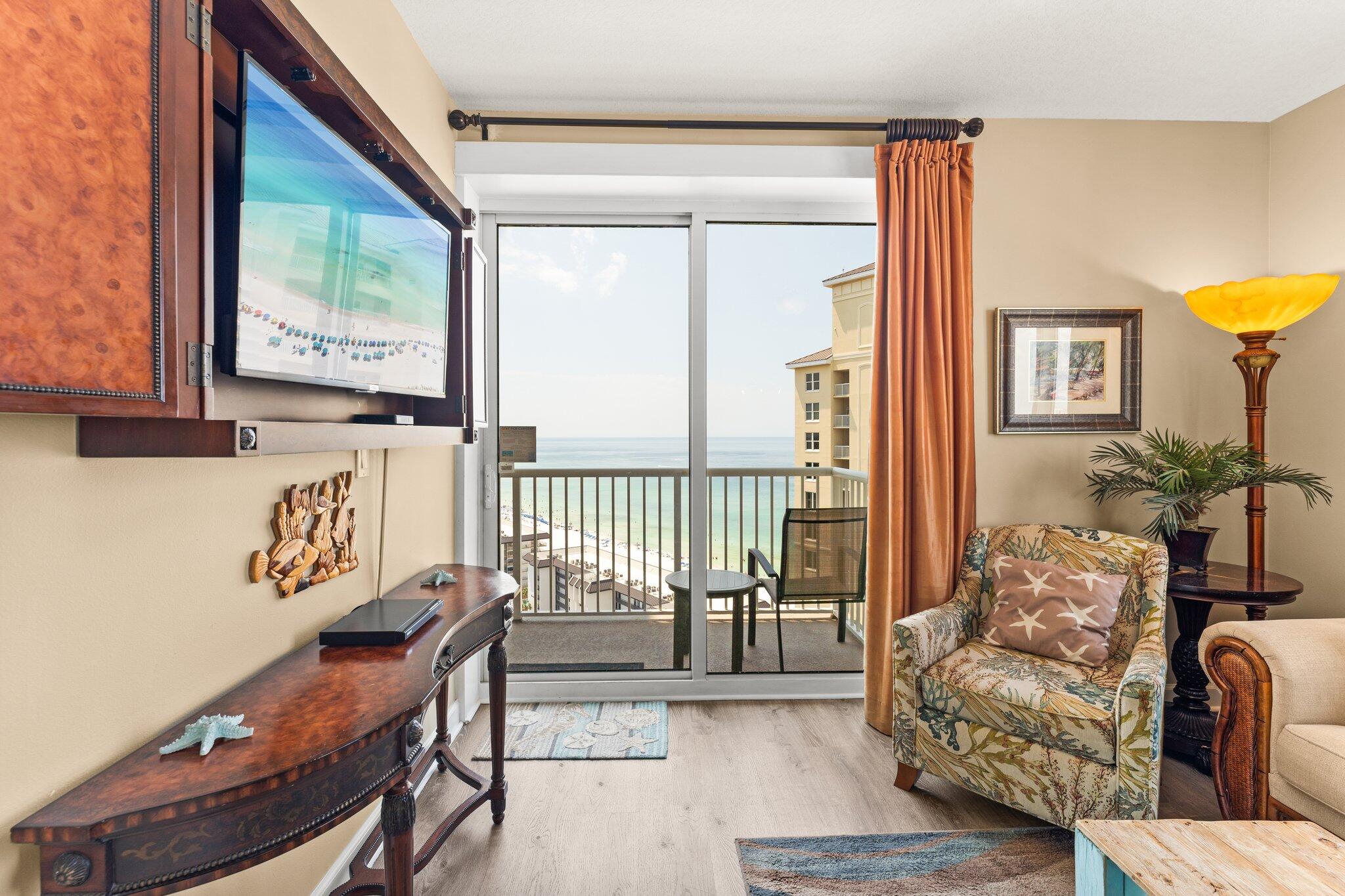 Welcome to Grand Panama Beach Resort, one of PCB's favorite Gulf-front destinations! This spacious 3-bdrm + hallway bunks, 3-bath condo offers breathtaking Gulf views from nearly every room, with a serene bay view from the 3rd guest room. Perfect for investors & families, this rental-ready property is designed for maximum comfort & income potential.Enjoy an open-concept floor plan, a fully equipped kitchen, and a private balcony where you enjoy sweeping beach vistas to the east & west! Hall bunks create extra sleeping space. The Grand Panama Resort features a covered parking garage, a Gulfside pool and spa, a second pool at the building, a modern fitness center, a beachside snack bar, and a convenient crossover bridge for direct beach access. shopping, dining, & entertainment surround the area, including Shipwreck Island 1/2 mile. This property delivers the ultimate Panama City Beach lifestyle. Proven rental history and amenities make this a standout opportunity for those seeking a vacation home and a smart investment. Don't miss your chance to own a slice of paradise at one of the most beautiful beaches!