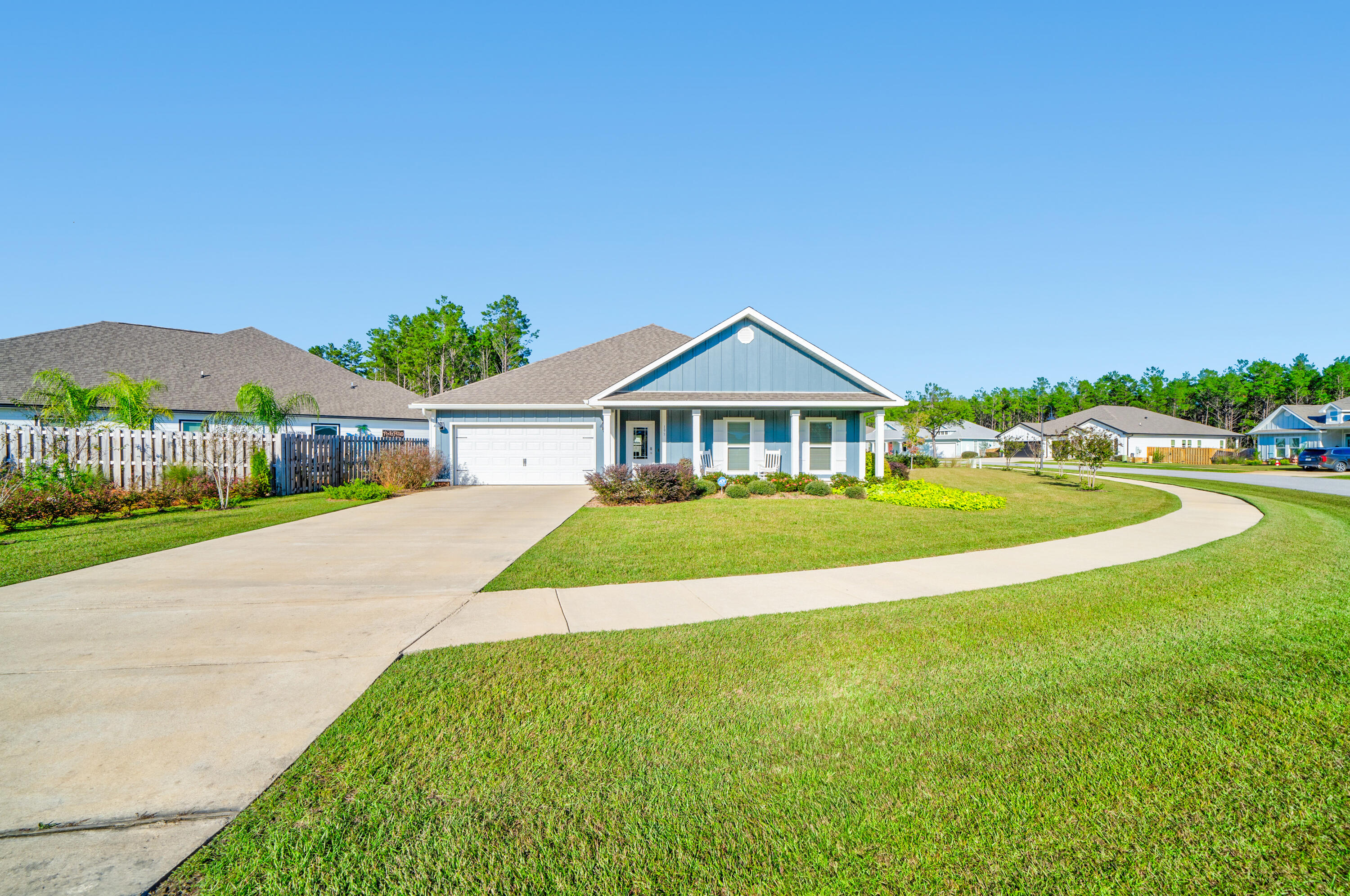 Celebrate the holidays & welcome the new year in this gorgeous 2022 built home with stunning ADDED CUSTOM FEATURES throughout, a well manicured .28/acre PREMIUM CORNER LOT, and nestled in the attractive ASHTON PARK subdivision! Less than 1/2 a mile away is the upcoming Ronnie Brannon Sr. Memorial Park Complex featuring a playground, dog park, pickleball courts, ampitheatre, and a multipurpose field! This recently upgraded home features 4 BR, 2.5 BA, is just shy of 2,200 sq ft, and has had OVER $30,000 WORTH OF PROFESSIONAL ADDED UPGRADES that include the following: gutters, blinds, built-in entertainment center, built-in shelving, shiplap, added window trim, floor trim, tiled kitchen backsplash, freshly painted walls, ceiling fans in guest bedrooms, privacy fencing on 1/2 the backyard, an bountiful amounts of beautiful landscaping! The HOA fee is $189 per quarter and there is a one-time new buyer's fee of 0.25% of the sales price for capital contributions. Clinton Durst at Affordable Home Insurance has provided a quote for $1,298.32. This home is within close proximity to beaches and bases! It's just 17 miles to the beaches of South Walton (Santa Rosa Beach - 30A), 30 miles to Eglin Air Force Base, 34 miles to Army 7th Special Forces Group, 23 miles to the Naval School Explosive Ordinance Disposal, 61 miles to Tyndall Air Force Base, and 43 miles to Hurlburt Air Force Base. The Panama City Airport is only 34 miles away. For entertainment, it's 35 miles to Pier Park, 21 miles to Grand Boulevard, 22 miles to Baytowne Wharf, 23 miles to Silver Sands Premium Outlets, and 25 miles to Destin Commons. For schools, Freeport Elementary School is only 1 mile away, Freeport Middle School is 4 miles away, and Freeport High School is 2.4 miles away. For groceries/conveniences, it's only 3 miles to Publix and 4 miles to the Hammock Bay General Store / Props Brewery Hammock Bay.