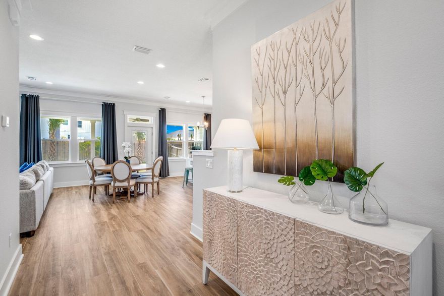 Welcome to Laguna Haven, Panama City Beach's newest 40 home gated community. Laguna Haven is conveniently located at the scenic and quieter West end of Panama City Beach - close to 30A and away from traffic and congestion. The Del Sol floor plan features 4 bedrooms, 3 full baths. Exterior features are cement hardie backer board siding, paved driveway and lush landscaping. Step inside the home to find porcelain tile, soaring 9-10 ft ceilings, crown molding, bull-nose corers for those extra touches of elegance & a designer lighting package. Short term rentals are allowed. Laguna Haven community includes lots of landscaped green space and the HOA covers the maintenance of two gated entries, the community lights, sidewalks and a covered mailbox area.