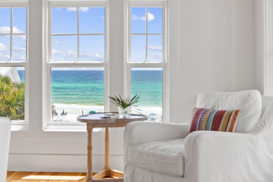 COMING BACK TO MARKET SOON! Set one back from the beach and with GORGEOUS, EXPANSIVE VIEWS of the Gulf of Mexico from both the 2nd and 3rd levels, this dreamy, beach cottage is a true GEM and is offered COMPLETELY FURNISHED!! PERK! Buyer to enjoy a $25,000 CREDIT provided by the seller with an acceptable offer for any cosmetic updates that the buyer should prefer. The vaulted, top floor living and dining area is airy and bright with natural light flowing flowing throughout. You'll enjoy an abundance of space to take in the beautiful views and gulf breezes with 4 covered balconies and multiple entertaining areas. Each of the 4 bedrooms offer en-suite bathrooms. This fabulous property doubles as an excellent rental property or second home within steps to the sandy beaches of 30A.. Notable features include custom, queen bunk beds in the guest suite and 6 twin, custom built-in bunks beds on the 2nd level increasing the sleeping capacity to 16! Enjoy Gulf views and newer appliances from your kitchen while entertaining family and guests. Additionally, on the ground level, amuse and delight in your newly refashioned, covered game room with ping pong and foosball. This special neighborhood offers 2 community pools and is located South of 30A. Only 2 miles from Seaside with nearby restaurants, boutique shopping and entertainment within the various lifestyle communities along scenic 30A. Here you are just steps from the beach access and close to Eastern Lake, one of the areas largest Coastal Dune Lakes.