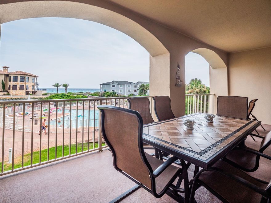 Rarely available 2 Bedroom plus bunk condominium with direct gulf views in the gated low density resort of San Remo, this 30A condo is ideally located between the restaurants and galleries of Gulf Place and the local shops and eateries in Blue Mountain Beach. The open concept plan provides views from the kitchen, dining and living areas as well as the private owner's suite. The second bedroom has a king bed and the bunk room with twin bunks is a cozy getaway for young guests.  Accessible from the owner's suite or living area, the amazing 350 s.f. balcony with loungers and al fresco dining expands beach living with captivating views of the pool and gulf beyond. The unit is tastefully decorated with updated furnishings, creating a turnkey opportunity for beach ownership. As an added bonus, each floor has air-conditioned secured storage for owner beach toys and personal items. The parking area is secure and designed with adequate parking for owner's and guests of San Remo.