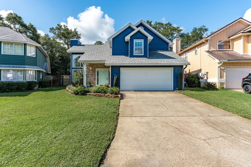 VA ASSUMABLE LOAN AT 4.99% WITH A GAP OF $21,846.32 for VA ELIGIBLE BUYERS ONLY.  Welcome to this beautifully updated two-story home, ideally located in a highly desirable neighborhood just 6 miles from Eglin Air Force Base, 8 miles from Hurlburt Field, and only 7 miles from the pristine white sandy beaches of the Emerald Coast. This meticulously maintained 3-bedroom, 2.5-bath residence offers a perfect blend of style, comfort, and functionality. Interior features include engineered hardwood flooring throughout, quartz countertops in the kitchen, and sleek stainless steel appliances. The spacious living room boasts soaring cathedral ceilings and abundant natural light, creating an open and inviting space for relaxing or entertaining. Upstairs, the generously sized master suite provides plenty of room for your furnishings and personal retreat.  Additional highlights include an indoor laundry room conveniently located near the garage, a new roof installed in 2023, and a Sentricon system with Terminix for added termite protection. Hurricane shutters for all window openings further enhance the home's safety and may help lower insurance premiums. With a VA assumable loan at an attractive 4.99% interest rate and no gap required, this home offers an exceptional opportunity for qualified buyers.  The washer and dryer convey AS-IS  HVAC is 2013 and water heater is 2017.