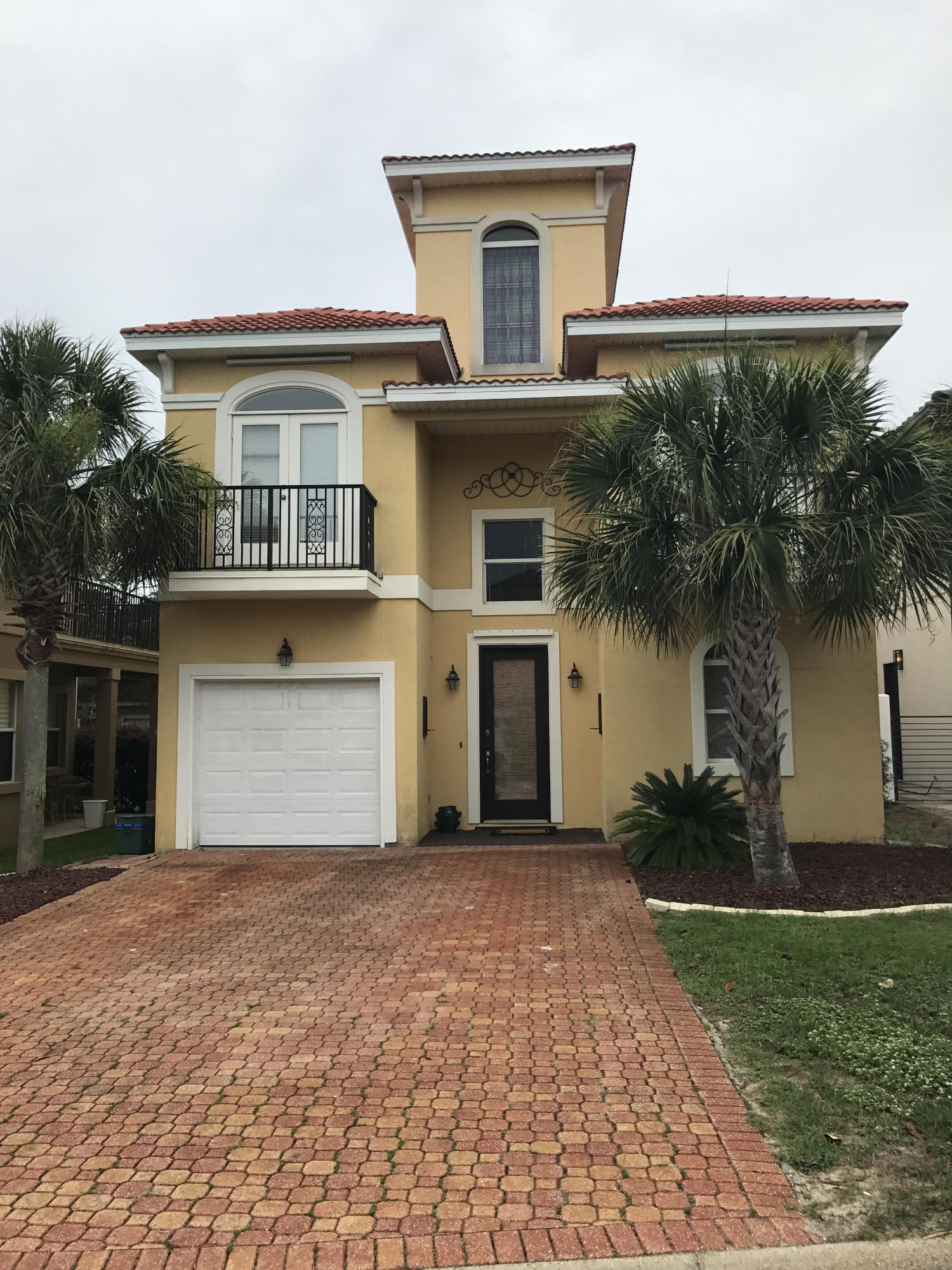 Mediterranean style home in the gated community of Calusa Bay. This home has 4 bedrooms, 3 baths and a loft/office. The living area is very open featuring a lovely kitchen with breakfast bar, granite counter tops, stainless steel appliances, and a spacious dining area. The living room opens to a large fenced back yard with a pool. Guest bedroom & bathroom on the first floor. Second floor has 2 guest bedrooms and a loft/office area. The washer and dryer are on the second floor also. The second floor master suite features a balcony over looking the backyard and pool, large walk-in closet, whirlpool garden tub,separate shower and double vanities. Calusa Bay offers a large pool, gated security, and deeded access to Regatta Bay bike path. Rent includes pool maintenance only.