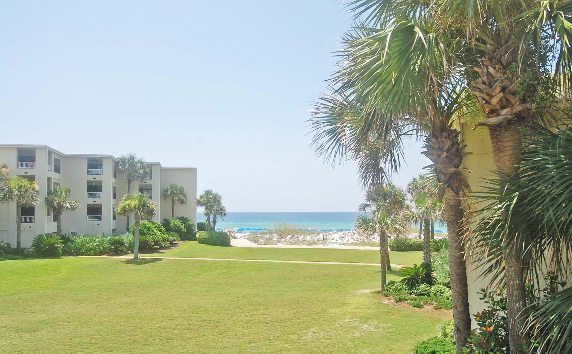 ONE OF A KIND TREASURE! Silver Dunes is a 3-story complex, situated on 8 acres of exquisitely landscaped grounds, centrally located near all the Destin action! This spectacular 2nd floor unit is located approximately 50 feet from white sandy beaches on the south side of Highway 98. This unit has a view of the pool and courtyard and will comfortably sleep 8 people. On site amenities include, a gulf front pool, fitness center, arcade room, shuffleboard court, two lighted tennis courts, BBQ grills, & best of all its own deeded beach!
