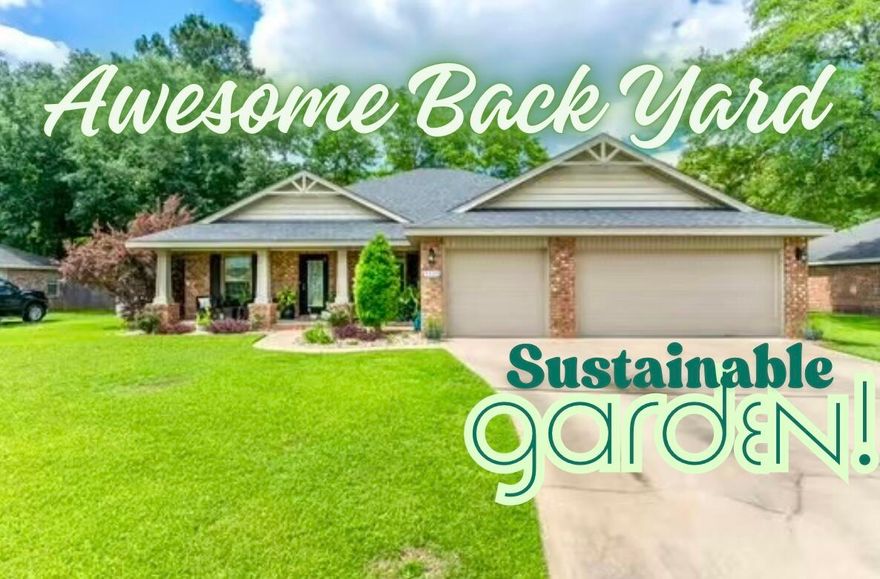 THREE CAR GARAGE! Raised bed SUSTAINABLE GARDEN! HUGE FULLY TILED WALK IN SHOWER  with no glass to clean! Flexible/Bonus space! New Water Heater! This spacious open floor plan design features 4 bedrooms and 3 full baths, a large living room, oversized breakfast/dining room, a bonus area/Florida Room, plus a separate office and formal dining room (currently used as home gym).The kitchen features granite countertops, stainless steel appliances, center island with custom oversized sink (comes with accessories the chef will appreciate), reverse osmosis water filtration system , and a Huge pantry area that doubles as a utility room/ drop zone. Split bedroom concept with a large primary suite with TWO walk in closets and a master bath with double vanity, soaker tub and tiled wall in shower with dual shower heads. The added insulation, 2x6 exterior framing, and natural gas heating and water heater make this home energy efficient and helps save on utility costs. This home is conveniently located and benefits from LOWER COUNTY TAXES! If you are looking for a property that is packed with features and has room for a pool THIS IS IT! Call to schedule your showing today. 