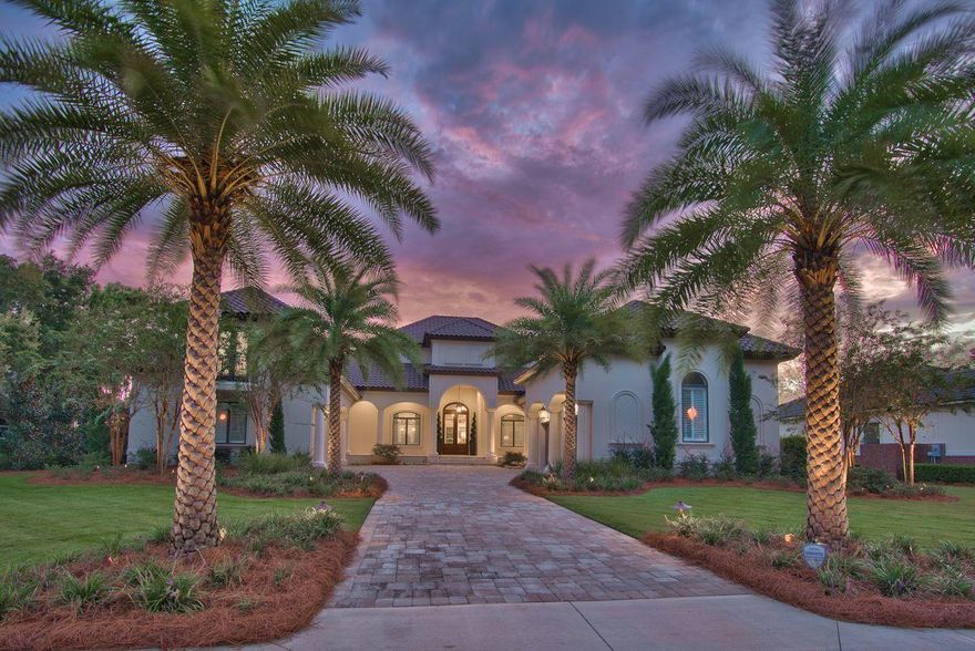 Sweeping lake views paired with prominent positioning within the gated enclave of Kelly Plantation define this immaculate mediterannean retreat masterfully constructed by Boswell Builders in 2018. Captivating architectural elements provide a stunning exterior facade while curated interior appointments allow for optimal comfort and easy living to enjoy all that Destin's most prestigious golf course community offers. Notable features include a spacious four car garage, magnificent open floorplan with 12' ceilings throughout, a custom wine cellar and ideally layed out with 95% of the layout situated on the first level including the oversized master suite which also has direct access to the lake front resort style pool deck and outdoor living area.