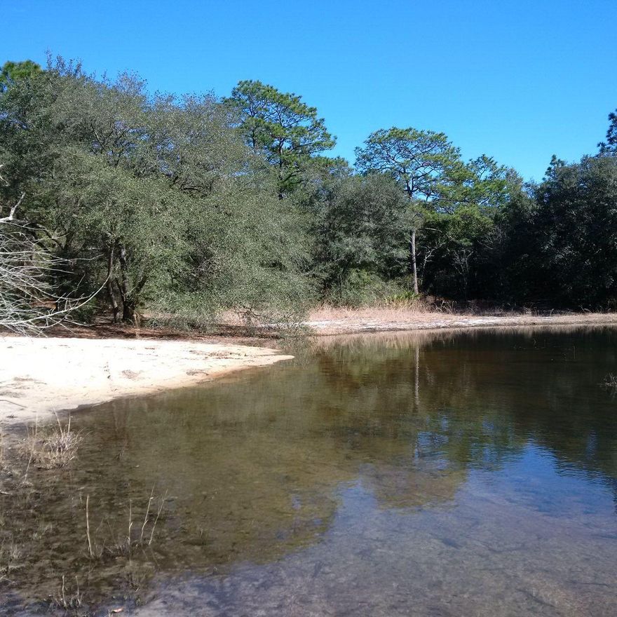 2 nice buildable lots that slope to a beautiful almost 1 acre wet weather pond. The road is sandy and private, so please use caution. The property is close to Juniper Lake, a 600+ acre state managed lake with great fishing and 2 public boat launch areas. It is only a short drive to historic DeFuniak Springs, recently voted the Best Small Town in Florida by msn.com.