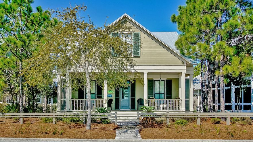 Beautiful beach home in Phase II of Watercolor. Comfortably sleeps 12 (1 king, 3 queens, and 4 twins), great rental property. There are a total of 5 large bedrooms, 4.5 bathrooms. Perfect for two-families. Lots of owner storage (which is hard to find in vacation homes - 6 lockable owner closets!). The private carriage house (queen bed and full bath) above the large two-car garage is ideal for in-laws or elderly parents. In addition to a large front porch, the home has an expansive screened-in porch in the rear for relaxing, watching TV, entertaining, as well as a fenced-in side yard for al fresco dining. Side yard and drive way are paved (no gravel). The home is an easy bike ride or walk to the pool, tennis and the beach, as well as Seaside restaurants, grocery store and shops. 296 Pin