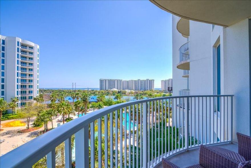 One of the best views in The Palms. This 5th floor unit is above the trees and overlooks the large resort pool and has views of the Gulf. 2509 is located in Bldg 2, or the most western building in the Palms Resort. Good rental income producer.This is a 2 bedroom Jr Suite with a King master bedroom overlooking the pool and opening directly onto the balcony. Full bath with garden tub. 2nd bedroom has a Captain's twin bed over trundle.Kitchen is well appointed with all appliances and granite counter tops. Clean unit.