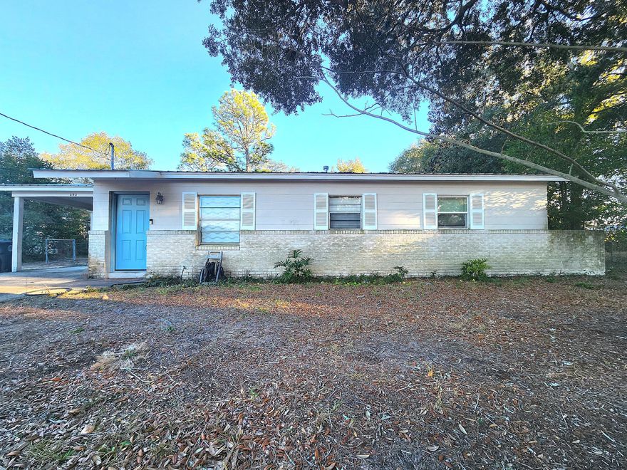 This adorable home is located on a quiet cul-de-sac near the East gate of Eglin AFB, just a short drive to beaches, shopping, and schools. It may need a fresh coat of paint and a little TLC, but it qualifies for financing and has so much potential. Many windows have been replaced with double-paned. The metal roof is approx. 10 years old & in great condition, and extra insulation in the attic helps with energy efficiency. Inside, you'll find LVP flooring in the main living areas that's like new, and carpet in the bedrooms. Bead-board accents add a quaint, cottagey touch. The water heater and sewer line from the house to the road were replaced 2019-2020. Shed in the *huge* backyard conveys. This is YOUR CHANCE for that real estate deal you've been looking for--don't miss out!