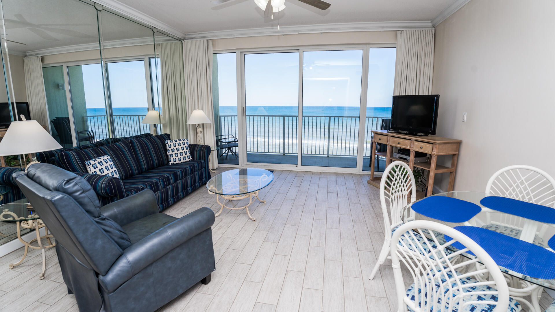 Perfect height 7th floor, Boardwalk Beach Resort, 1 bedroom + bunks. Full bath . The balcony overlooks the pool and spas with a 180-degree unobstructed view of the Gulf. Many upgrades and new appliances. New tile throughout the entire condo. New HVAC system, new water heater, new dehumidifier, new washer/dryer, new dishwasher. New bathroom vanity. Turn key fully furnished .If you are looking for a truly Beautiful Complex in Panama City Beach COME look at Unit 705 Boardwalk Beach . Just a few of the amenities to include, Beach Bar and Grill, onsite convenience store ,zero entry pool, kids splash pad .Covered parking attached to the building. The Boardwalk is located at the quieter East end of Panama City Beach...away from the congested traffic.