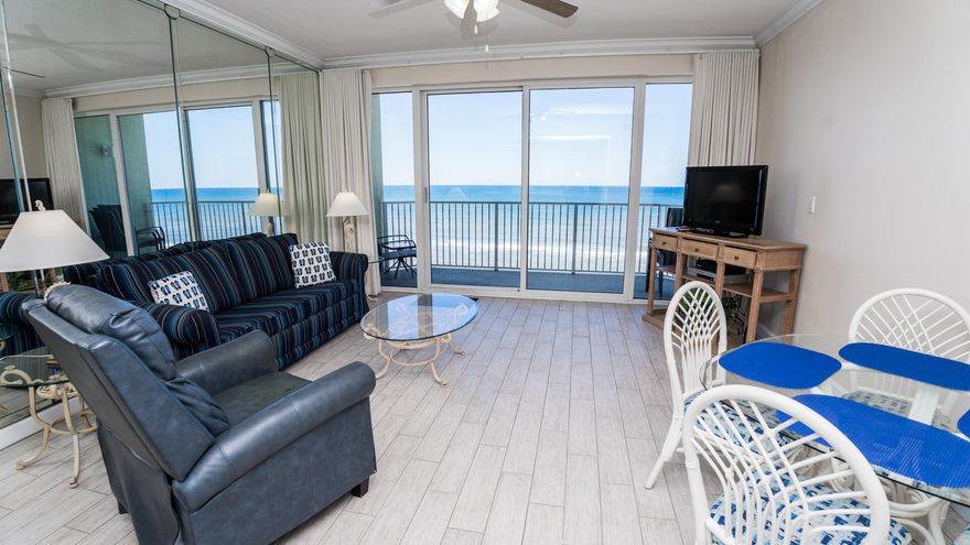 Perfect height 7th floor, Boardwalk Beach Resort, 1 bedroom + bunks. Full bath . The balcony overlooks the pool and spas with a 180-degree unobstructed view of the Gulf. Many upgrades and new appliances. New tile throughout the entire condo. New HVAC system, new water heater, new dehumidifier, new washer/dryer, new dishwasher. New bathroom vanity. Turn key fully furnished .If you are looking for a truly Beautiful Complex in Panama City Beach COME look at Unit 705 Boardwalk Beach . Just a few of the amenities to include, Beach Bar and Grill, onsite convenience store ,zero entry pool, kids splash pad .Covered parking attached to the building. The Boardwalk is located at the quieter East end of Panama City Beach...away from the congested traffic.