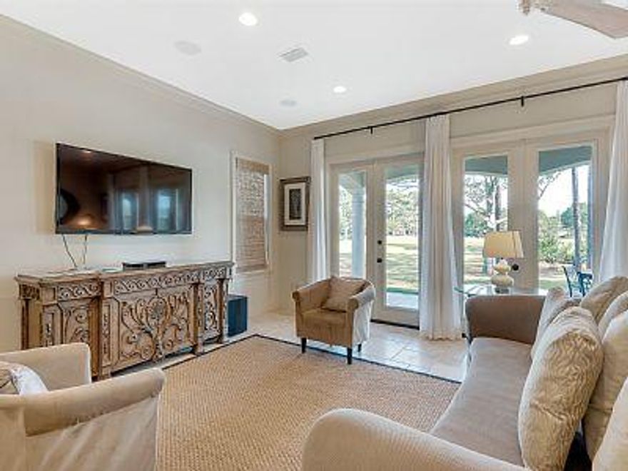 Exquisite 4 Bedroom 4 1/2 bath home on Baytowne Golf Course with water views in Villa Lago. A rare FIRST FLOOR Master Bedroom Suite and a second Master Suite on the 2nd floor. Hardwood flooring throughout, many upgrades in the custom Kitchen -quartz countertops, large walk-in pantry. This beautiful home is a lakefront Italian villa with a full garage on the Baytowne Golf Course. The views from the large covered back porch, living area, master bedroom and the second floor balcony are awesome. The home features many upgrades such as solid walnut flooring and travertine flooring throughout, surround sound , and triple crown molding. Each Bedroom has a private bathroom and great closet space. There is a walk in laundry room and plenty of storage room in the bedrooms, entryway and pantry