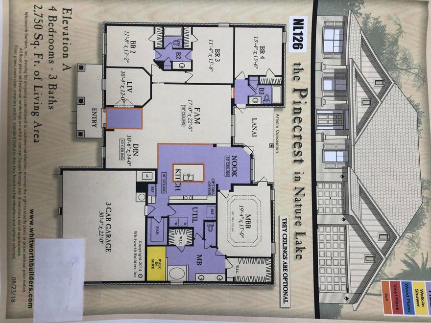 UNDER CONSTRUCTION  Not too late to pick some color selections. The Pinecrest features Split Bedroom Plan 4 Br/3 Ba, Nook, Family, Living & Dining Rm; 3 Car Garage * Master Bath: Signature Walk in Tile Shower, Tile Flooring, Separate Soaking Tub, Dbl Vanities & 2 Walk-in Closets * Tile Flooring in Wet Areas * Family Room has 10 Ft Flat Ceilings * Kitchen has Granite Countertops, Granite Island, Breakfast Bar, Stainless Steel Appliances * 2x6 exterior walls & Covered Rear Lanai * The Nature Lake Community features access to a 28 Acre Lake for recreation, along with a future common area Nature Path.