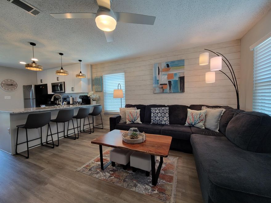 This stunning newly remodeled 2-bedroom, 1.5-bath condo located on the beautiful Okaloosa Island. Situated on the convenient first floor, this unit has undergone a complete transformation to offer you the ultimate comfort and style. As you step inside, you'll immediately notice the modern open kitchen, adorned with fresh granite countertops, sleek cabinets, and new flooring. Equipped with brand new appliances. Additionally, there is eat-in kitchen area, as well as a convenient breakfast bar with stools. The master bedroom features a comfortable queen bed, with bathroom access.  In the second bedroom, you'll find a bunk bed with a trundle,, and half bath.  There is a stackable washer and dryer within the unit.  (RBP) for $50.00/month which includes liability insurance. No sub-letting