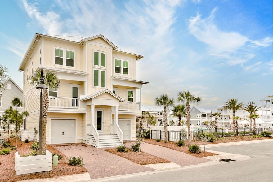 Sitting directly next to Prominence South's resort pool, this gorgeous never rented 3-story home with private elevator access is an investor's dream. Strong rental numbers, prime location, and steps to the beach club makes the perfect chance to own paradise. The largest floor plan in Prominence, The Cape includes 6 bedrooms, 6 full bathrooms, 5 covered porches, and a 2-car garage: providing 4,000+ sqft of indoor/outdoor living and entertainment space. This immaculate home decorated in calming coastal hues of blue and turquoise has minimal owner usage and boasts exceptional craftmanship and upgraded finishes including hardwood & tile flooring, shiplap millwork, 8' interior doors, 10ft ceilings, HardiPlank siding, metal roof, impact resistant windows and smart home technology package.