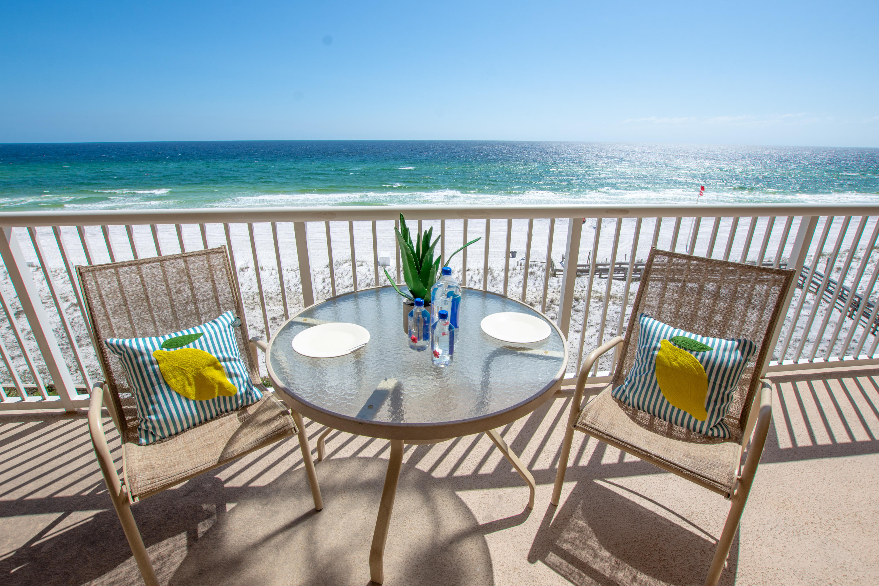 Azure is the crown jewel of Okaloosa Island and this stunning 3 bedroom + bunk room, 3 bath condo at Azure is one of the reasons why! $60K+ rental history in 2019! Upgrades include tile floors throughout main living areas, stainless steel appliances, granite counters in kitchen and baths, beautiful furnishings and a large Gulf front balcony to soak in all the views. The Master Suite is Gulf front and has balcony access plus a spa-like bath with soaking tub, separate shower and his/her closets. Situated in a prime location in the building for all the best views. This is a rental income producer! Imagine one of the area's most luxurious condominium complexes with every amenity desired including 2 pools, 2 hot tubs, a spray park, fitness center,
