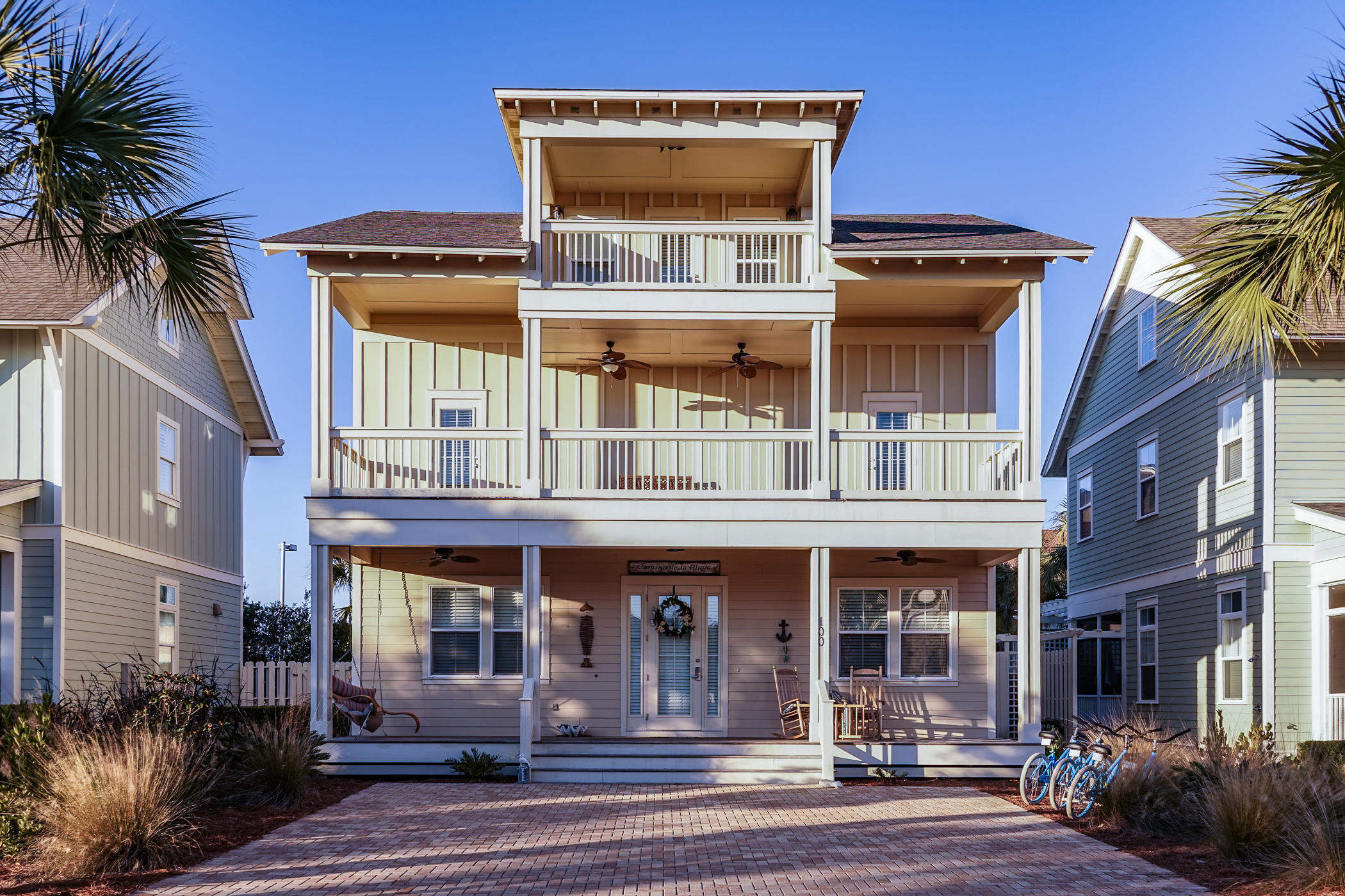 Located in the neighborhood of Magnolia Dune in the heart of Seagrove Beach, this custom built 3 story fully furnished home features open living and four bedrooms all with their own private bath. Enjoy gulf views while relaxing on the third floor balcony. Just a short walk to two beach accesses and many restaurants and shops. Take a bike ride along the 30A bike path down to Seaside or Watercolor. This home also has a fully fenced backyard with a patio. Currently there are two king size rooms, one queen, a bunk room and a pull out couch allowing for 12 people. Large quartz kitchen bar is great for entertaining and cooking. The neighborhood pool is conveniently located just across the street from the this house. If you are looking to live in 30A or a vacation rental this home is a must see.