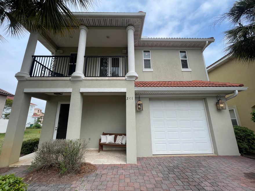 ** $50.00/month active duty military discount** Gorgeous, two-story, Mediterranean home, nestled in a gated community in lovely Destin - just minutes from white sugar sand and sparkling emerald waters of the beach! This 3 bedroom home boasts 3.5 baths, custom cabinets, granite counter tops and stainless steel appliances. On the first floor are a 1/2 guest bath, an open floor plan, which includes a spacious living room, formal dining, and a full kitchen -- complete with travertine flooring, high ceilings, and crown molding. Upstairs, the spacious primary features a private balcony as well as an en suite with a large garden tub, walk-in shower, and dual vanity. Also on the second floor are the two additional guest bedrooms, one with its own full en-suite