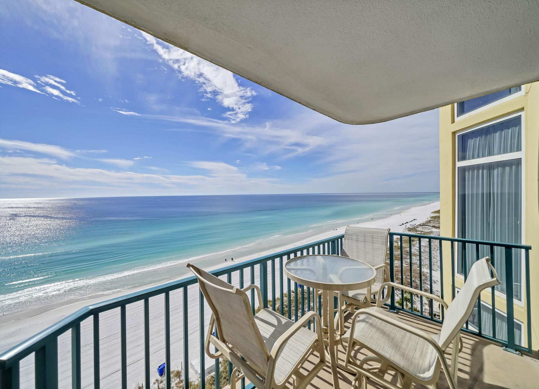 Discover the pinnacle of luxury at Jade East Towers, one of Destin's premier Gulf front resorts! This premium 2-bedroom 2-bath unit boasts deeded parking space, laundry room and spacious floor plan, perfect for those seeking a primary, second home, or investment property. Experience the magic of coastal living with floor to ceiling windows in the master bedroom and floor to ceiling sliding doors in the living area that open to the balcony. This unique vantage point enhances the probability of spotting dolphins and other mesmerizing marine life right from the comfort of your own space. Fully furnished, rental ready, Jade East Towers grants access to exceptional amenities. The Gulf-front swimming pool, adorned with a waterfall and hot tub, provides an idyllic environment for relaxation.