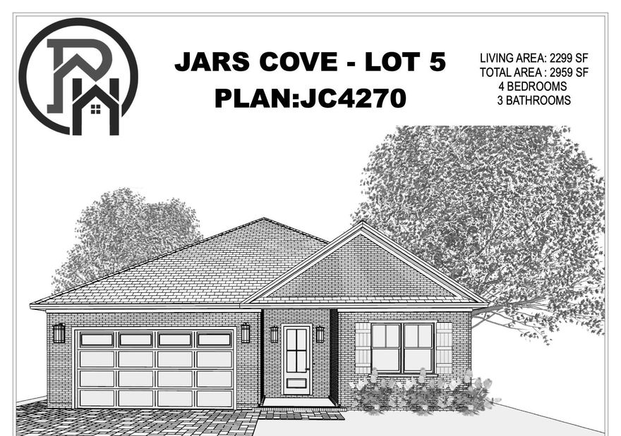 Under construction is this one story 4 Bedroom, 3 bath home in newly developed Jars Cove Community. Total Square footage is 2939, with 2299 square footage heated and cooled. Full brick construction, high ceilings, fine finishes, and two car garage in an open airy floor plan. Don't miss the opportunity to own this new home. Home will be part of a Homeowners Association and HOA dues have not yet been determined and current figures are estimated. Buyer to verify all dimensions and dues before entering into contract.