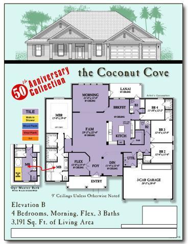 *MANY UPGRADES in this 50th Anniversary Collection Home *ESTIMATED COMPLETION October 2022 *Split 4BR/3BA, with Family, Dining, Brkfst, Morning & Flex with 8' Glass Doors * Tile Flooring All Area's except Bedrooms * Kitchen Features: Dble Wall Ovens, Smooth Cook Top, Island, Over/Under Cabinet Lighting, Upgraded Granite Counters & Farmhouse Sink * Spacious Master Suite with Trey Ceiling * Master Bath includes: Builder's Signature Zero-Entry All Tiled Walk-In Shower & Soaking Tub * Upgrades Throughout also include:  Granite Tops with Under Mount Square Sinks in Bathrooms, ORB Plumbing Fixtures, ORB Door Hardware & ORB Lighting * Raised Ceilings per plan with 8' Entry Doors * Crown Molding at Specific Locations * 2x6 exterior walls *Builder & Structural ''Maverick'' Home Warranty Included *