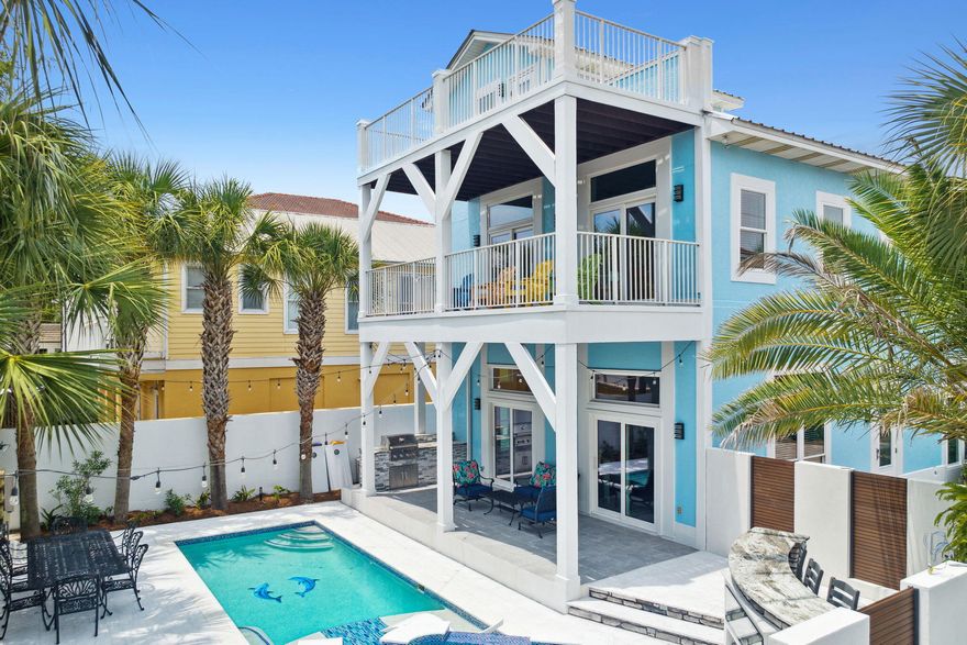 Welcome to Frangista Breeze, a stunning island-style retreat just steps from the sugar-white sands of the Gulf, located in the heart of highly sought-after Frangista Beach. This beautifully updated vacation home features a private heated pool and spa, multiple balconies with Gulf and pool views, and a layout designed for both relaxation and entertainment. The first floor offers open-concept living, a queen bedroom, foosball table, and seamless flow to the outdoor dining and pool area. Upstairs, spacious king suites with twin bunk nooks provide ideal accommodations for large groups, while the third-floor game loft boasts two sets of queen-over-queen bunks, an arcade machine, and a balcony with Gulf views.

Leave the car behind this home is walkable to popular dining spots, shopping, and the iconic Pompano Joe's with beach bar, public access, and restrooms just blocks away. Whether you're seeking a lucrative short-term rental or a laid-back beach escape for the whole family, Frangista Breeze delivers the ultimate coastal lifestyle