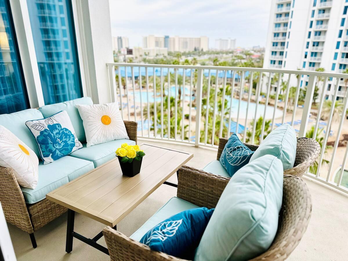 Fantastic resort views of the pool and gulf from this stylishly decorated Palms condo. Strong rental history, with easy transition of bookings to new owner. more photos coming soon. The Palms 11,000sq ft lagoon pool and superior amenities are sure to please!