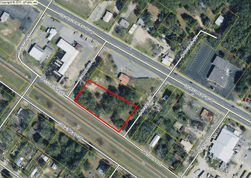 Fantastic 1 Acre Commercial property in the City Limits of DeFuniak Springs, located on Baldwin Ave. This property has a great location with excellent ingress and egress, sided by two streets. (Byers Street & Cummings Street). Property is zoned Industrial/Light Industrial. This zoning also includes any use for Commercial zoned C-2 and C-1. The limits are endless for what can be built on this property. Repair Shop, All service establishments, Professional Business Office, Retail Store, Restaurant, Barber Shop, Government Buildings, Manufacturing, Wholesale Storage, Warehouse Use. Please see documents for full list of Zoning Ordinates. .
